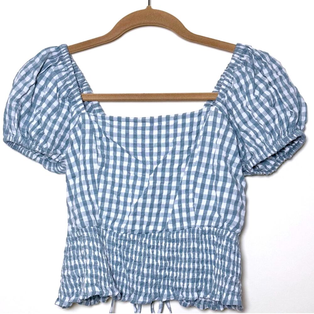 Cottagecore Gingham Puff Sleeve Corset Crop Top Sim & Sam Small Cotton